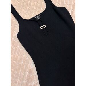 Christian Lacroix Black Rib Knit Dress M Coquette Rhinestone Bow Keyhole LBD